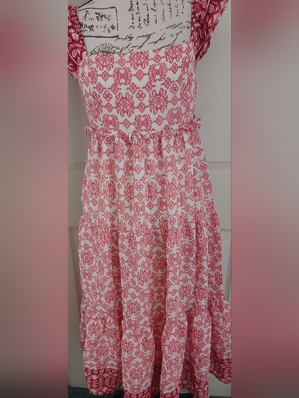 By The River Red and White Printed Tiered Maxi Dress